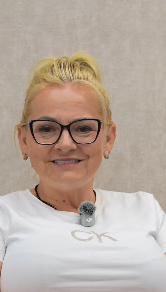 Patient Joanna smiling confidently during her dental implant video testimonial in Istanbul.